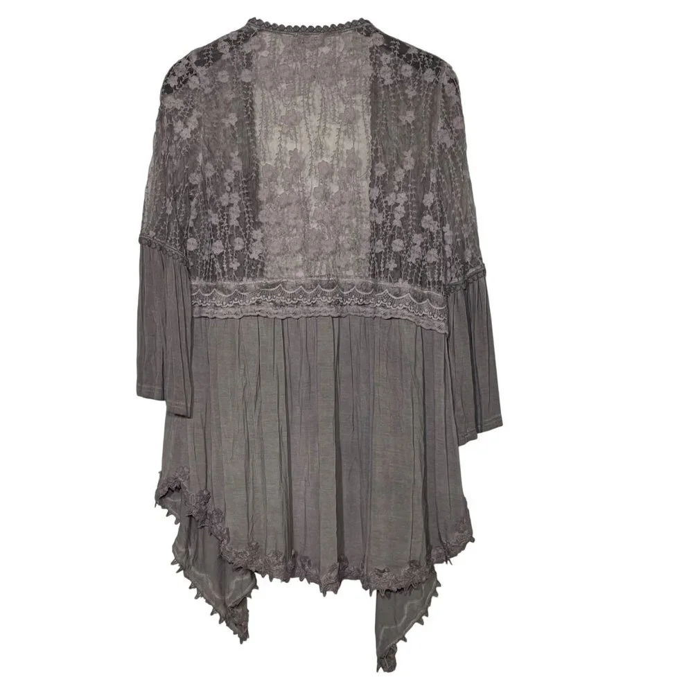 POL Floral Mesh Bell Sleeve Topper Cardigan SM Boho Festival Romantic Coachella - Picture 2 of 9